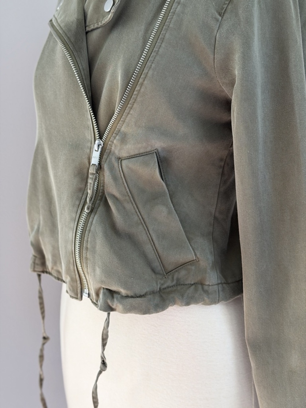Abercrombie Soft Moto Jacket Olive Green Gray Cropped Lightweight S - Picture 8 of 12